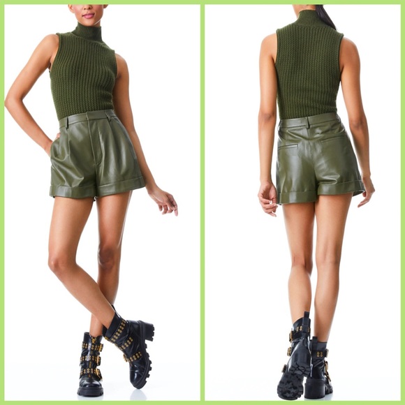 Alice + Olivia Darina Mock Neck Olive Green Sweater Tank Top - Picture 5 of 15